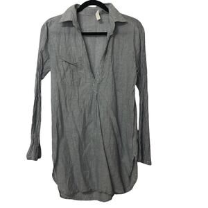 Hoity Toity Grey Striped Long Sleeve Blouse Women S V Neck Beachy Casual Classic